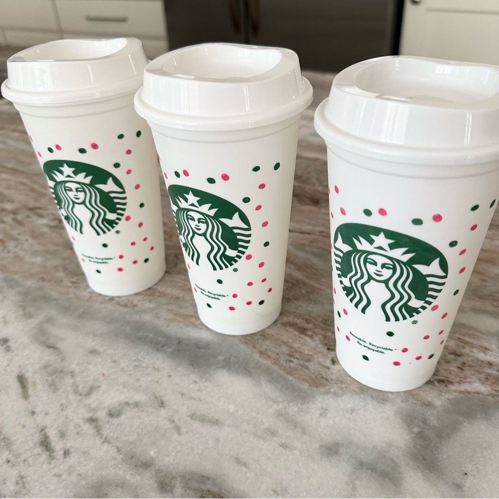 Set of 3 Starbucks Limited Edition Polka Dot Reusable Travel Coffee Cups - Picture 4 of 12